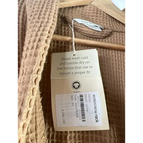 Coyuchi Unisex Organic Cotton Airy Waffle Weave Robe Women's Brown Size: S/M NWT - Picture 6 of 9